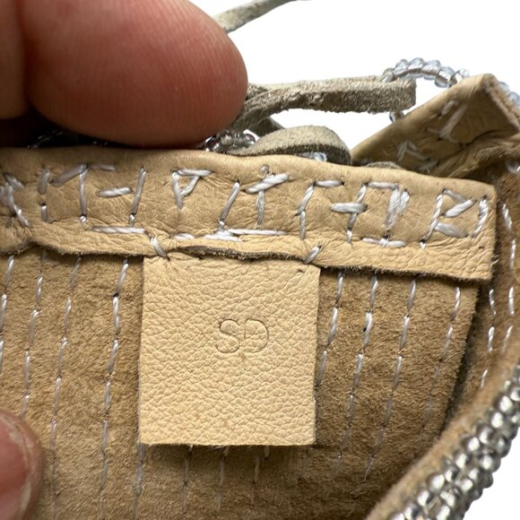 SD Leather Backed Champagne Beaded Bangle Bracelet Gladiator Boho Lagenlook - Picture 5 of 6